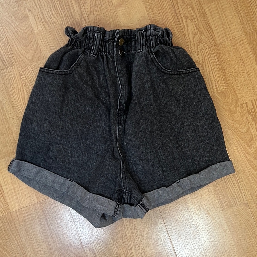 Paper Bag Waist Cuffed Denim Mom Shorts